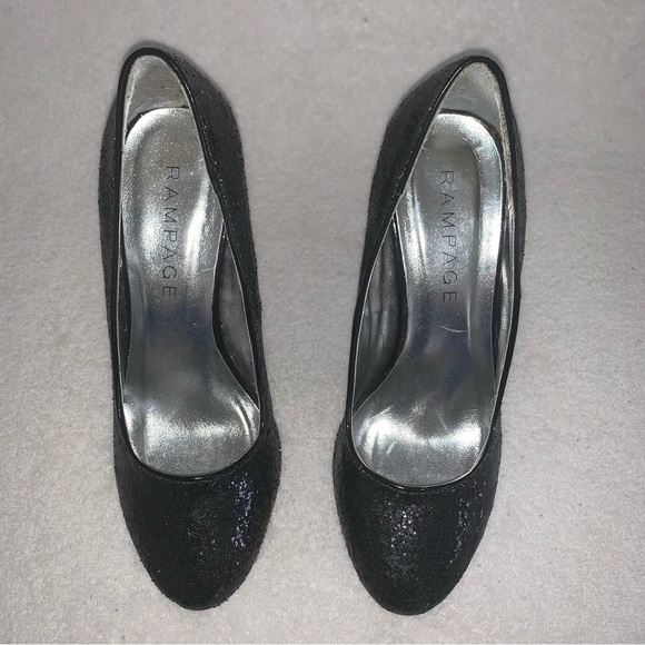Women’s 7M RAMPAGE TANGELA Black & Silver Sparkly Glitter 4 1/2” High Heels EXC - Picture 7 of 15